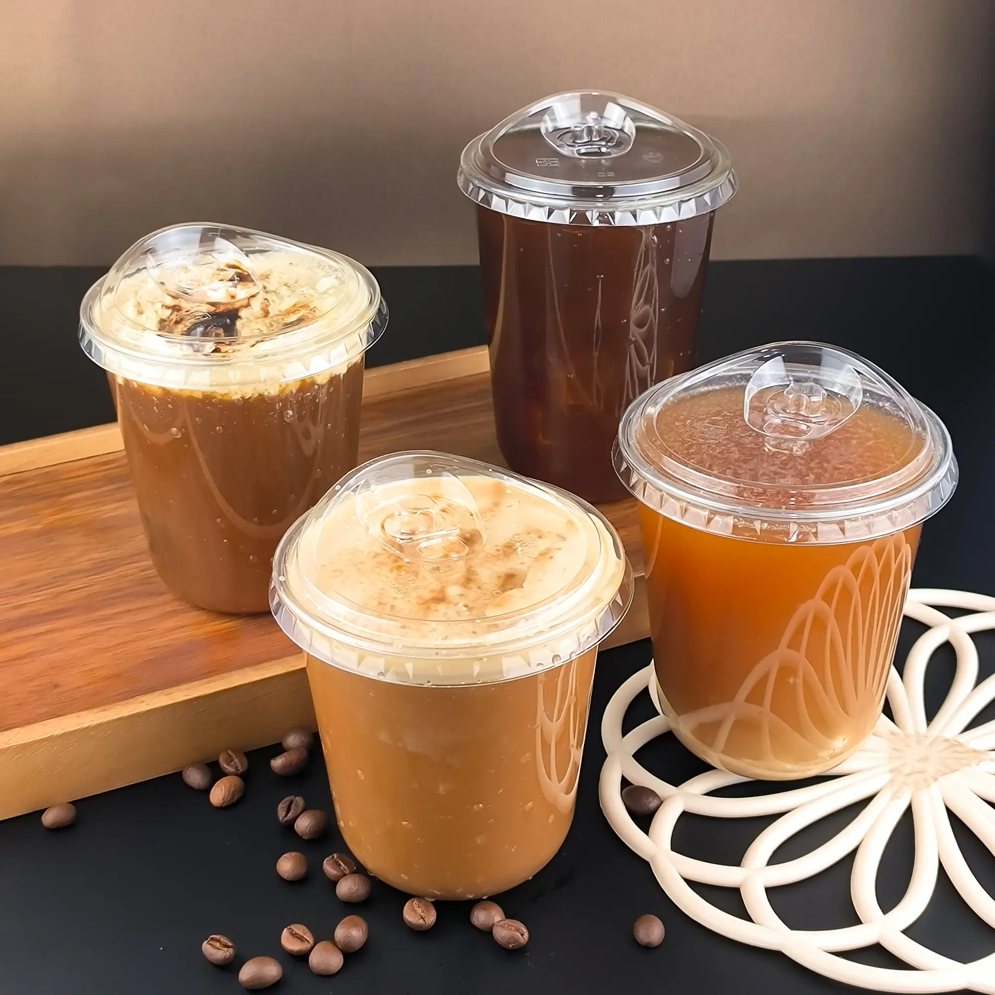 Disposable Clear Plastic Cups Pack, 50 Sets of 12/16 Oz Round Bottom To-Go Cups with Strawless Sip Lids for Iced Coffee, Party Catering