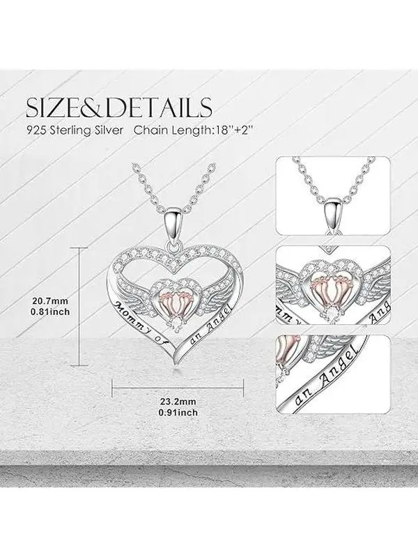 Angel-Themed Birthstone Mommy Necklace - Heart Memorial Chain Jewelry for Grieving Mothers, Honoring Baby Loss Sympathy Gift, Tarnish-Free Comfort Wear