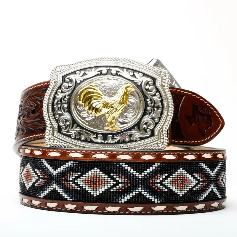 2 Inch Hand-Tooled Artesanal Beaded Leather Belt