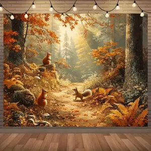 Autumn Forest Backdrop Frosted Woodland Theme Tapestry Wall Hanging Photography Background for Fall Festival Cabin Decor Party Event Supplies