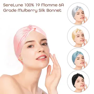 100% Mulberry Silk Bonnet/Turban/Cap for sleeping, 19 Momme 6A Grade silk, adjustable double layer Sleep Cap, frizz Control or Curly Hair, no Breakage during sleep crownwraps