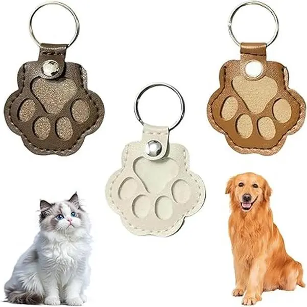 Pet Paw Shaped pu leather tag Keychain, Pet Hair Keychain, Pet Memorial Gift Keyring, Handmade Key Holder For Collecting Cat&Dog Hair - 1PC
