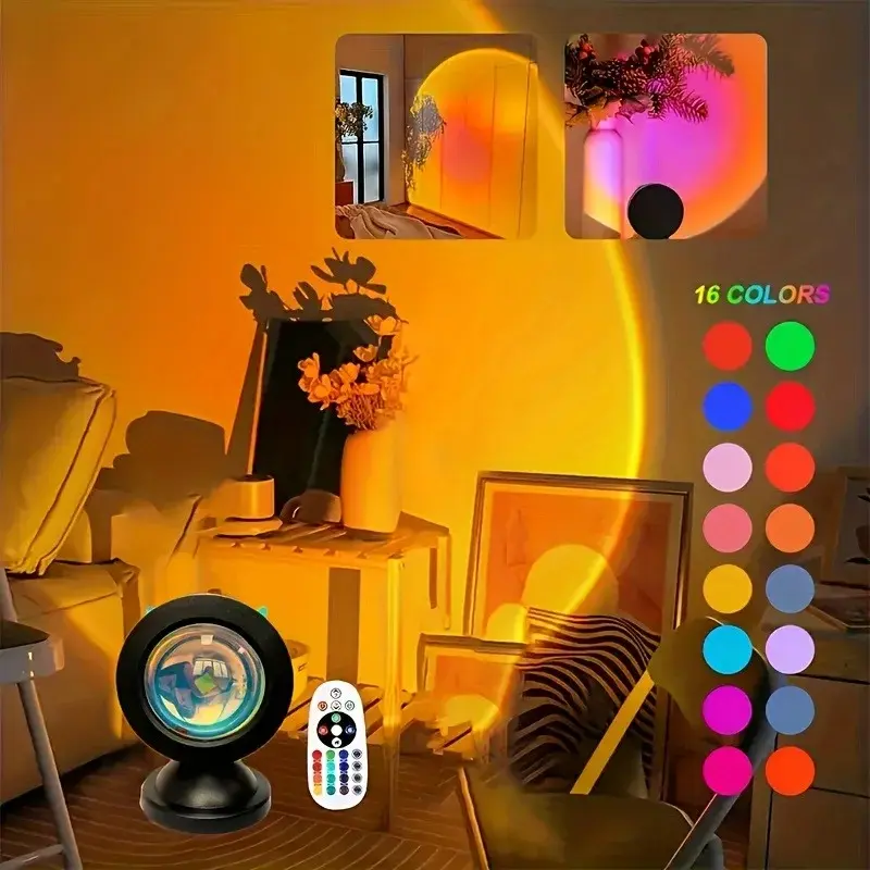 Sunset Projection Lamp with Remote Control, Multi-Color LED Light, Room Ambiance Lighting, Holiday Gift, Photography Aid, Indoor Decor, Light Decoration, Aurora Projector Lamp
