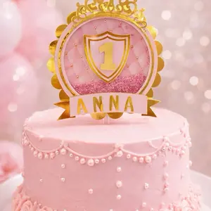3D Shaker Cake Topper Personalized Name & Age Birthday Party Decoration Customizable Gold & Pink Design