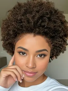 Afro Kinky Curly Human Hair Wigs Natural Looking Wigs 12 Inch Machine Made Wigs for Women Fluffy Pixie Cut Wigs