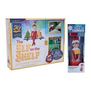 The Elf on the Shelf Deluxe Box Set Elf Carrier Bundle – Anniversary Edition with Poseable Scout Elf, Storybook, Ornament, Elf Pajamas & Scout Elf Carrier
