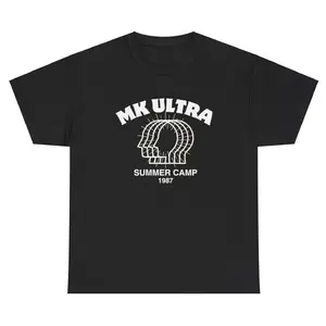 MK Ultra Summer Camp 1987 T-Shirt, Casual Graphic Print with Funny Political Humor, Unisex Short Sleeve Smooth Cotton Blend Top,Street,shirts