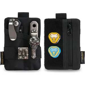 VE15 Small EDC Pouch, Pocket Organizer, EDC Pocket Pouch with DIY Patches Area, EDC Pocket Organizer Wallet for Cards, Small Tool Pouch for EDC Gears