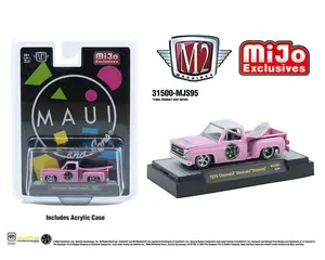M2 Machines 1:64 1979 Chevrolet Silverado Stepside with Surfboard – Pink – MiJo Exclusives Limited Edition