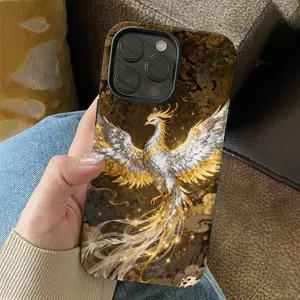 Phoenix pattern phone case, smooth glossy material, compatible with iPhone 17 Pro Max, 16 Plus, 15, 14, 13, 12, 11, Xs Max & Samsung Galaxy S26 Ultra, S25 Plus, S24 FE, S23. Two-in-one shockproof design.MFL122