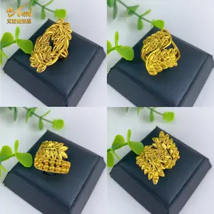Ethiopia Dubai Leaf Gold Color Arab Rings Resizable For Women Wedding Jewelry African Party Gift Nigerian Finger Jewellery