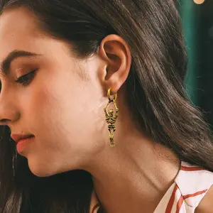 U7 Skull Skeleton Charm Hoop Earrings for Men Women Retro Vintage Gothic Skeleton Huggie Earrings Stainless Steel Dangling Earrings for Halloween