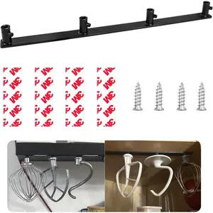 Plastic Stand Mixer Attachment Holder Compatible With  Mixer Accessories, Organize Flat Paddle Beater, Wire Whisk, Dough Hook Attachments, Space Saver for Wall or Below Cabinets,1 Pcs Black