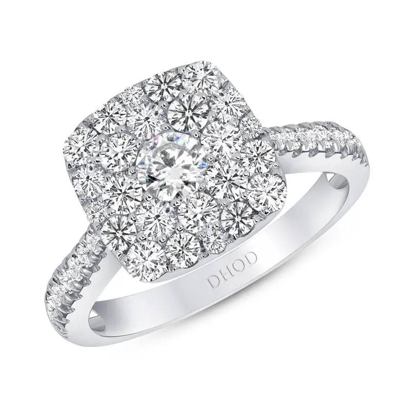 14K White Gold Cushion Shape Halo Cluster Engagement Ring