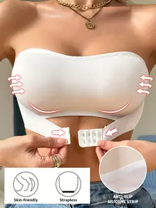 Solid Wireless Bandeau Bra, Front Buckle Strapless Seamless Smooth Bra, Women's Lingerie & Underwear, Casual Comfy Lingerie for All Seasons, Fit, Womenswear