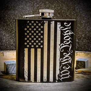 We The People Tattered Flag Etched Whiskey Flask    / Father's Day Gift / Valentine's Day Gift
