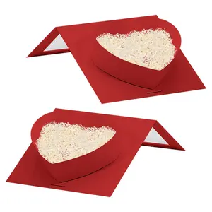 2pcs 8x6x2"Cardboard Heart Shaped Mache Flowers Packaging Strawberries Sweets Gift Box with Clear Lid Set Romantic Gift Box (Red, Heart Shaped) Heart Shape Design Graduation Gifts