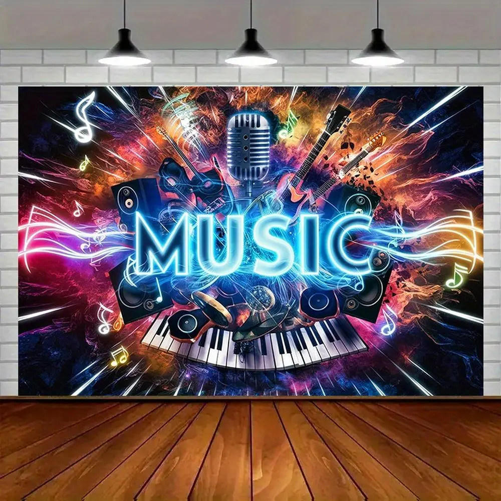 1pc Modern Farmhouse Amber Glow Printed Polyester Music Banner - 1-Piece Party Decoration Supplies, Indoor/Outdoor Wall Hanging Backdrop, Birthday Photo Prop Room Decor