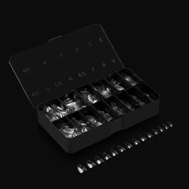 Apres Nail Gel-X Natural Stiletto Box of Tips, 600 Gel-X Tips, 14 Sizes 00-9, Half-Sizes Included, Premium Quality