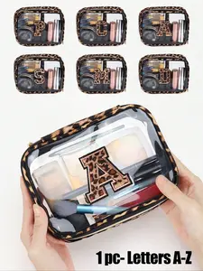 Transparent PVC Leopard Print Cosmetic Bag, Large Capacity, Waterproof, Zipper, Teacher Gift, Travel Essential, Elegant Style