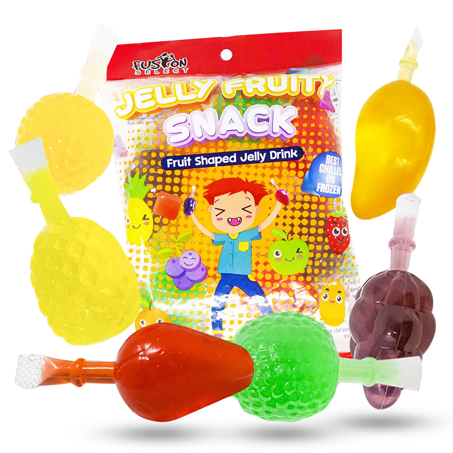Fusion Select Jelly Fruit Snack Jelly Fruits Hit or Miss Challenge - Fruit-Shaped Jelly- Assorted Flavors, Strawberry, Orange, Apple, Pineapple, Grape, Mango