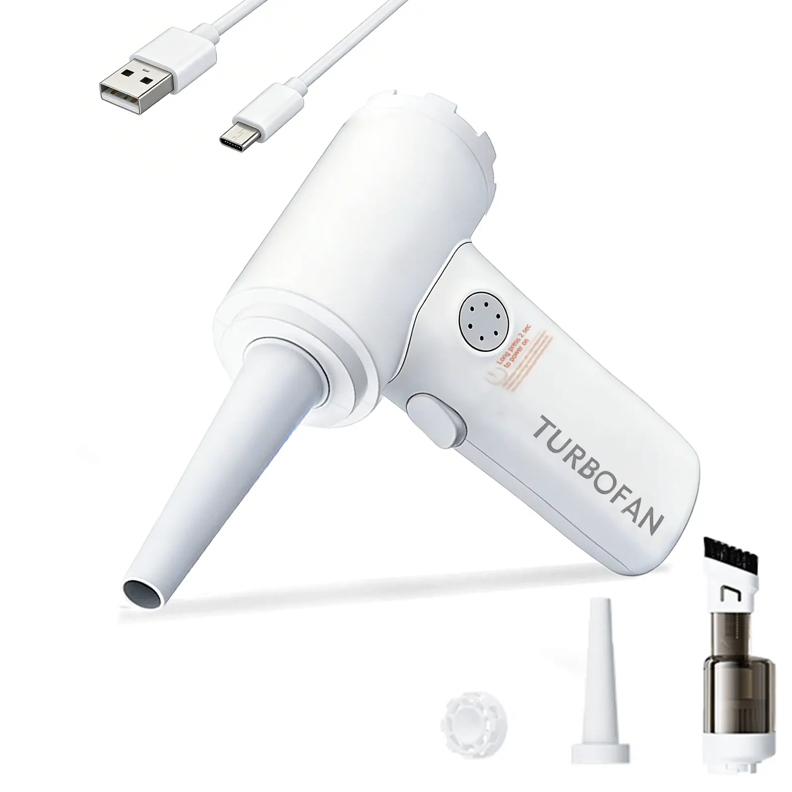 2-in-1 Rechargeable Electric Air Duster & Handheld Vacuum Cleaner with Blow + Suck Function, Compact Small Size USB-C Charge Turbo Blower, Multi-Nozzle for Keyboard, Car Interior Cleaning