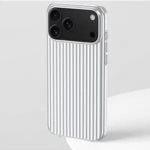 Luxury Stripes Metallic Paint Armor Case For iPhone 17 Air 16 15 14 13 Pro Max Shockproof Camera Protective Slim Matte PC Funda