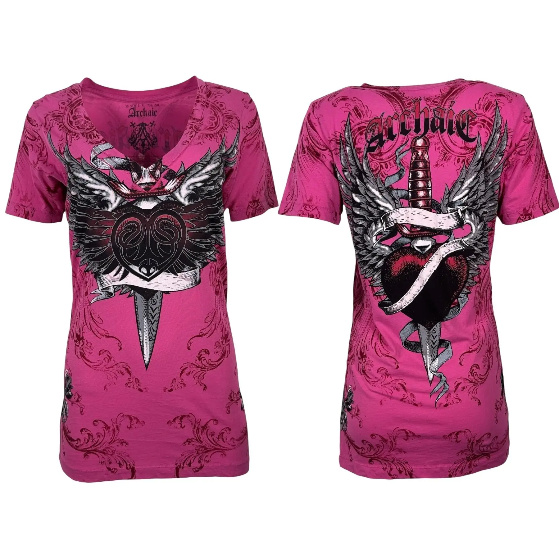 ARCHAIC Women's Torn Heart Graphic T-Shirt, 100% Cotton Shortsleeve 2000s Vintage Alt Style Top, Printed Front & Back