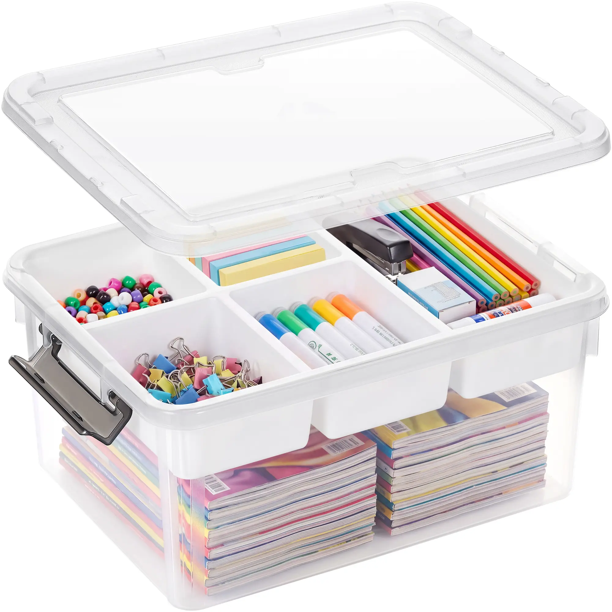 Anywish 17 Qt Clear Plastic Storage Bin with Lid, Removable 5-Compartment Tray, Stackable Large Capacity Craft Organizer for Crafters, DIY Enthusiasts, Sewing Supplies, Art Supplies, Toys and Small Tools familyfun