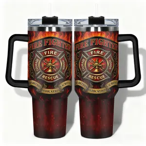 1pc Tumbler Stainless Steel Water Bottle Insulated Travel Drinkware Firefighter Emblem and Flames Designs, Leakproof Large Capacity (40oz/30oz/22oz/20oz/14oz), Needed for Gym, Hiking, Travel Ideal Birthday Christmas Gift