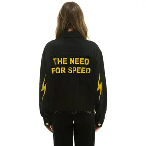 NEED FOR SPEED OVERSIZED CROP DENIM JACKET - VINTAGE BLACK