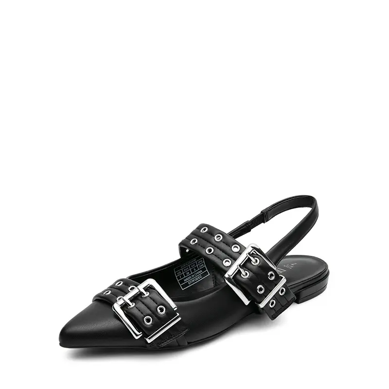 DREAM PAIRS Women's Vegan Leather Synthetic Buckle-Strap Slip-On Slingback Ankle-Strap Pointed Flat Heel Ballet Flats - Comfortable Dress Shoes for Daily Wear, Stylish Footwear for Casual Outings