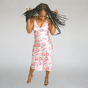 X-Cuse Me Miss Cami Dress - Midi Length with Adjustable Straps & Sexy Side Slits - Fun Geometric Pattern - Perfect for Girls' Night Out
