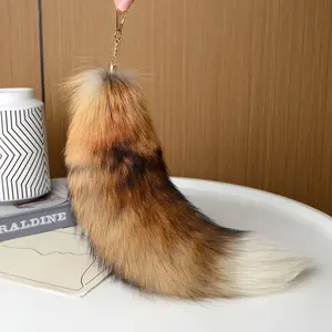 40CM Plush Fox Tail Keychain Bag Charms Cute Fur Racoon Tail Keyring Keychain Animal Tail Key Pendant Pompoms Keyring Bag Decor