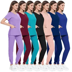 Scrubs top for Women Medical Quarter Zip V-Neck Scrub Top Tuckable with Chest Pocket and Rounded Hem