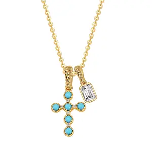 FETTERO  Gold Plated Double Cross Necklace with CZ Accents, Removable Dainty Pendant for Women