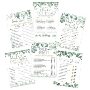 Eucalyptus Bridal Shower Games and Activities - Mega Game Pack, 6 Games Included