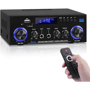 AK50 Amplifier  Audio, 400W  2   5.0 Power Receivers Amp Subwoofer Output,Mini Speaker FM Radio,USB/SD Card/Aux/Mic in with Echo,Remote Control for  Theater Stereo System