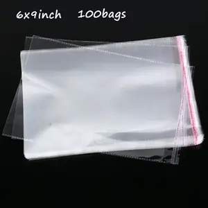 SJPACK 6x9inch OPP Cellophane Plastic Cello Bag 100 Clear Poly Bags Self Adhesive Multipurpose Storage Bags for Photos Prints Envelopes Clothes