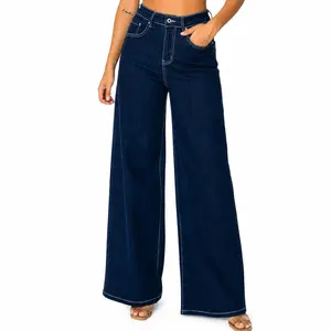 【Plus Size】CANANA Women High Rise Wide Leg Baggy Y2K 90s Jeans Dark Wash Flared Casual Denim Pants Size down 1 to 2 sizes SH25F14