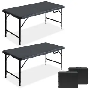 4ft Black Multi-functional Outdoor Folding Table, Adjustable Height 21.8-29.4", Portable Space-Saving Compact Picnic Party Game Table with Gravity Lock & Foam Legs, Must-Have Outdoor Essential for Easy Storage