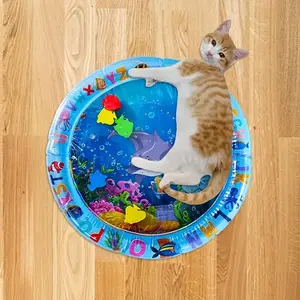 Interactive Cat Water Play Mat, 1pc Durable Plastic Ocean Theme Cartoon Animals Mat, Indoor Toy for Small Dogs, Stimulates Predatory Instincts and Intelligence