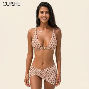 CUPSHE Crystal Ball Abstract  3-Piece Plunging Neckline Mid Leg Cut Adjustable Straps Bikini Set Swimsuit Beach Holiday 2026 #DealsForYouDays