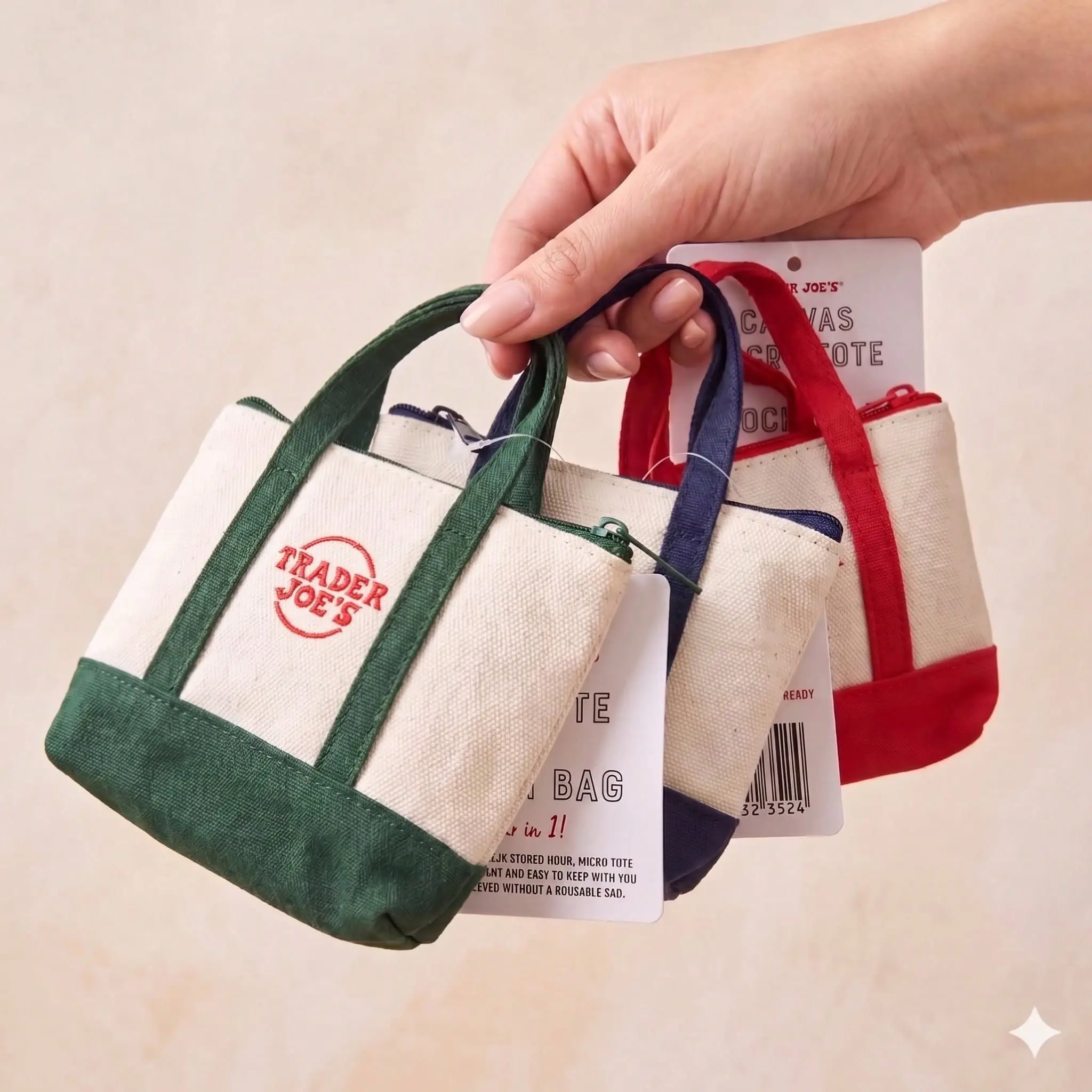 Small Tote Bag,2-in-1 Foldable Reusable Shopping Bag, Mini Canvas Tote Zipper Pouch, Portable Easy-to-Store Grocery Market Shoulder Tote, Cute Aesthetic Micro Bag Charm Gift for Women, Travel & Daily Errands