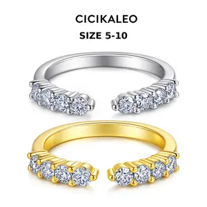 CICIKALEO Moissanite Bands for Women Stackable 8 Stone Open Ring 18K Gold Plated Lab-Created Wedding Engagement Gifts for Her #Summervibes
