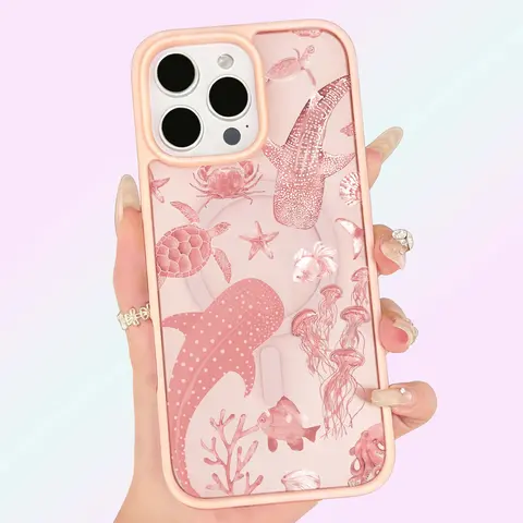 Cute Pink Whale iPhone 17 Pro Max Silicone Frame Case for iPhone 13-17 Pro Max and Galaxy S23-26 Plus Ultra Shockproof Anti-drop Magsafe Protective Dustproof Magnetic for Girls Wireless Charging 360° Screen & Camera Protection, Accessories, Teenage Girls,