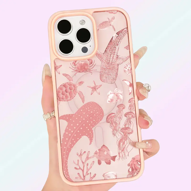 Cute Pink Whale iPhone 17 Pro Max Silicone Frame Case for iPhone 13-17 Pro Max and Galaxy S23-26 Plus Ultra Shockproof Anti-drop Magsafe Protective Dustproof Magnetic for Girls Wireless Charging 360° Screen & Camera Protection, Accessories, Teenage Girls,