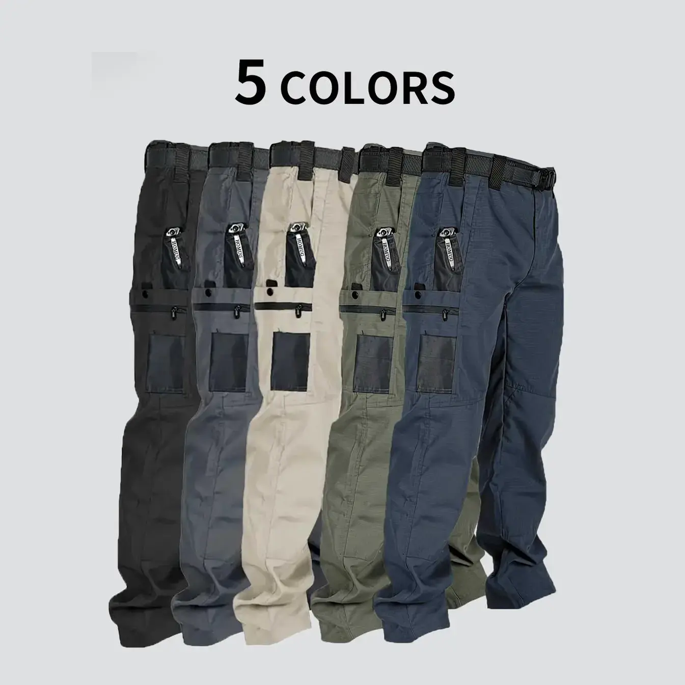 Men's Solid Color Tactical Work Pants,230g/m² new fabric，(Limited breathability)with Multiple Pockets and Zipper Closures, Durable Outdoor Training Pants, Available in Multiple Colors, Fishing, work, camping，Suitable for Spring and Autumn Wear.