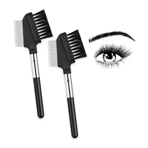 2 Pack Small Eyelash Comb with Metal Teeth – Short Handle Lash Separator & Eyebrow Brush Tool for Clump-Free Eye Makeup, Lash & Brow Grooming for Women