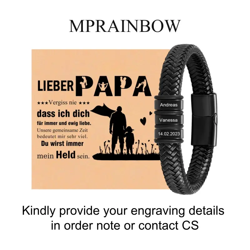 MP Men's Punk Leather Braided Bangle, Personalized Name Engraved Custom Bracelets for Men, Stainless Steel Black Wristband Unisex Fashion Wrist Jewelry Durable Accessories, gift for boyfriend, husband, dad, him, Grandpa